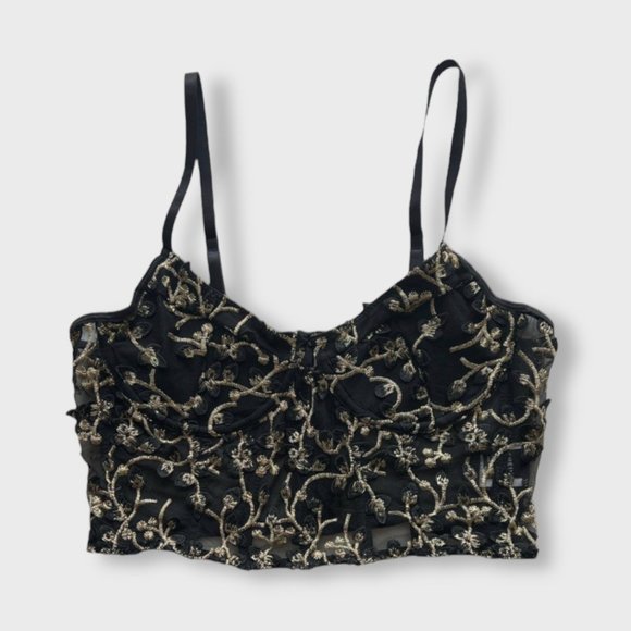 Black and Gold Embroidered Corset Bustier Top - Picture 1 of 3